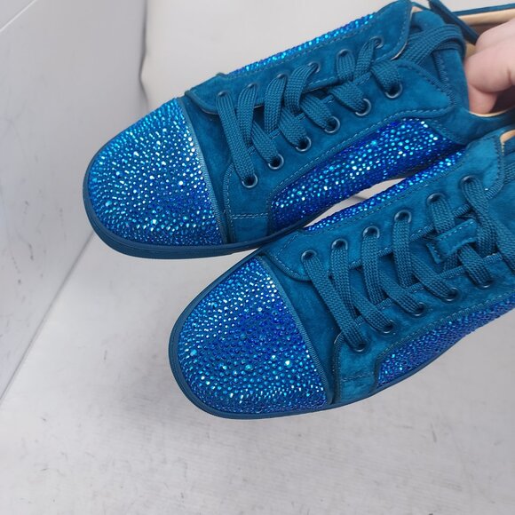 Christian Louboutin Blue WOMENS Louis Junior Strass Bejeweled Low Top Sneaker - Picture 5 of 12